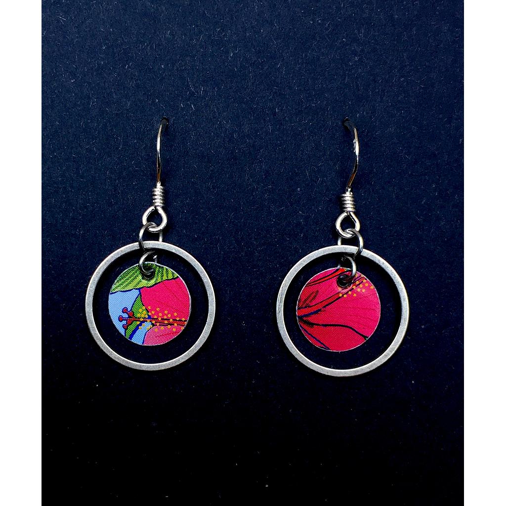 Boucles d'oreilles écologiques &quot;Hibiscus&quot; cerclage métal 16mm